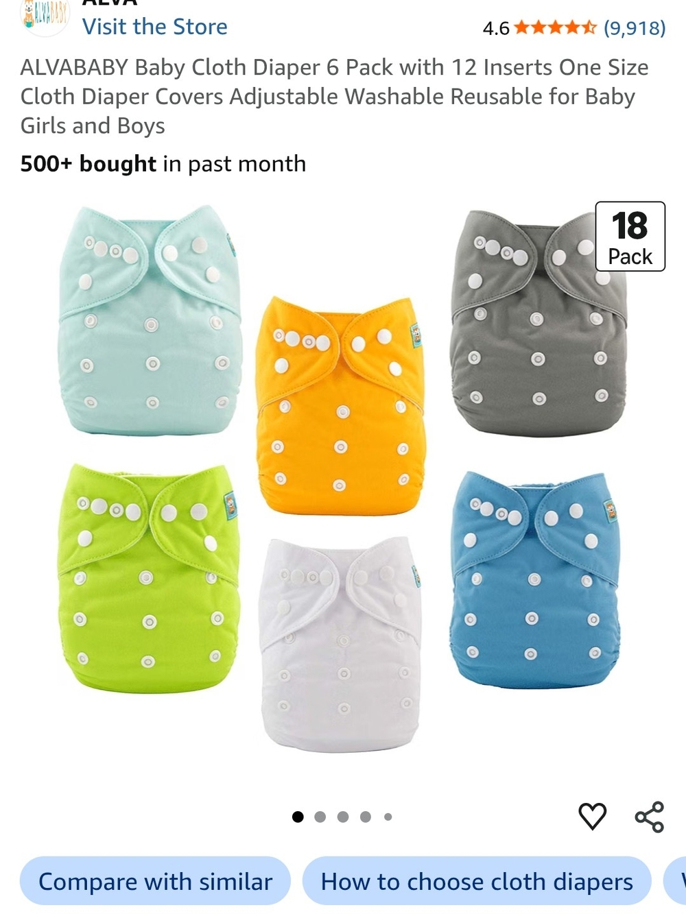 ALVABABY Adjustable Reusable Cloth Diaper Covers - Multi Color Set Plus Inserts